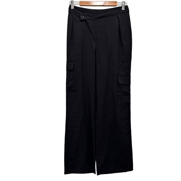 NWT Naked Zebra Womens Black Diagonal Zipper Wide Leg Pants Size Small - Picture 1 of 11